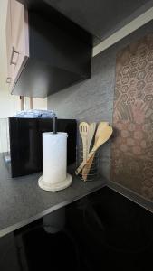 a kitchen counter top with a white object on it at L'échappée du Verdon in Esparron-de-Verdon