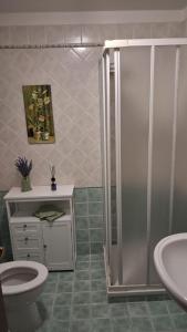 a bathroom with a shower and a toilet and a sink at Casa Bibi in Subbiano +26 photos