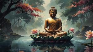 a painting of a buddha in a pond at SM Guest Room in Mangalore