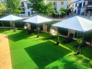 an overhead view of a lawn with umbrellas on it at Villa Cultural MONTELUCÍA in Montecorto