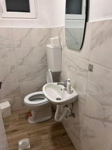 a white bathroom with a toilet and a sink at Green View in Petrovaradin +8 photos