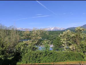 a view of a river with mountains in the background at Hostaria Floow in Avigliana