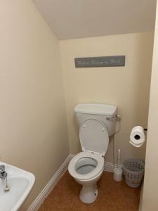 a bathroom with a toilet and a sink at The pillar in Wexford