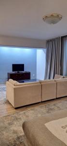 a living room with a couch and a flat screen tv at Иссык-Куль in Tossor