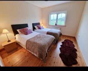 a bedroom with two beds and a window at Atlantic Holiday Home in Milltown Malbay