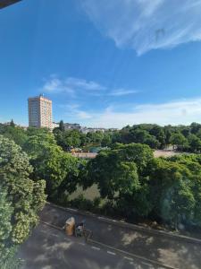 an overhead view of a parking lot with trees at Апартамент riverside in Yambol