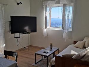 a living room with a tv and a couch and a table at Kuća za odmor Belvedere in Siverić