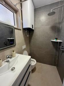 a bathroom with a sink and a toilet at Villa 3 in Velipojë
