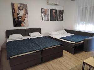 a bedroom with two beds and a couch at Apartman Vanja in Rijeka