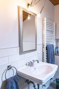 a bathroom with a sink and a mirror at Säntisblick in Oberstaufen