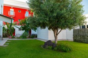 a tree in a yard in front of a building at Glemerald Hostel in Pula