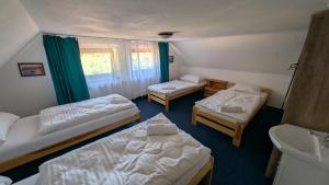 a small room with two beds and a sink at 7Rooms in Telnice