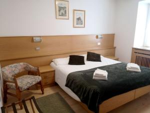 a bedroom with a large bed and a chair at Hotel Villa Milano in Peio Fonti
