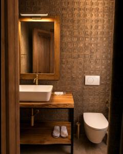 a bathroom with a sink and a toilet at Hotel Protino in Fushë-Prezë +11 photos