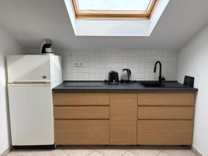 a kitchen with a white refrigerator and a sink at Apartment Patrizia in Zadar