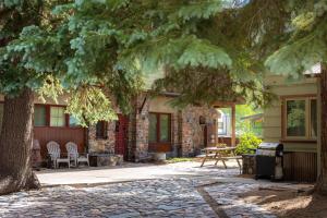 a large tree in front of a house at Mission Rock Cottage in Ouray