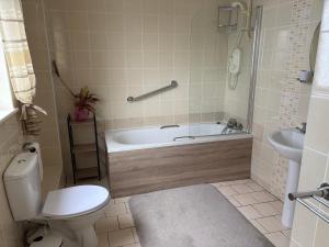 a bathroom with a tub and a toilet and a sink at Luxury Town House-Apartment Carrick-on-shannon in Carrick on Shannon +8 photos