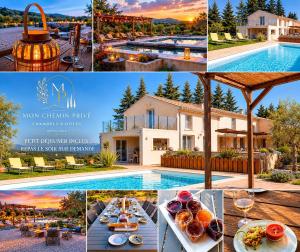 a collage of photos of a villa with a pool at Mon Chemin Privé in Mirabel-aux-Baronnies