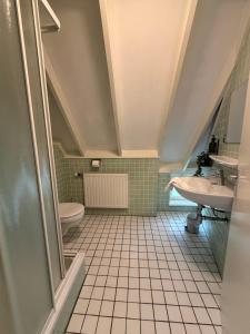 a bathroom with a sink and a toilet at Hotel Ter Linde in Zuidwolde +44 photos