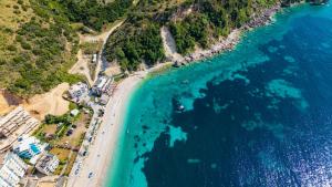 an aerial view of a beach and the ocean at Blue Stay Boutique Hotel in Himare