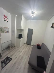 a living room with a couch and a television at Appartement 5 - T2 Meublé 2 étoiles proche des thermes in Vals-les-Bains