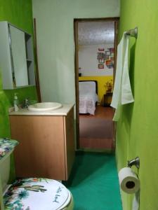 a bathroom with a sink and a toilet and a mirror at Casa Lulú in Mexico City +14 photos
