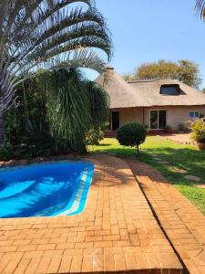a house with a palm tree and a swimming pool at One love suites in Mokopane