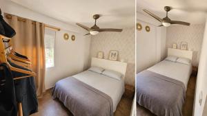 a bedroom with two beds and a ceiling fan at Miramar Playa in La Playa de la Torre de Piles