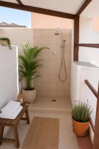 a bathroom with a shower with plants in it at Terrazza Rossetti in Vasto +29 photos