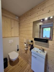 a bathroom with a toilet and a sink at Tiny House Chimay in Chimay +31 photos