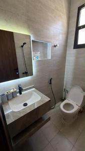 a bathroom with a sink and a toilet at شقة انيقة بغرفة وصالة in Buraydah