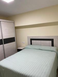 a bedroom with a large bed with a white comforter at Apartamento Chicuelo in Ariza