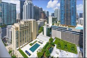 an aerial view of a city with tall buildings at Luxury executive Studio in Brickell in Miami