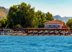 a resort with chairs and umbrellas on the beach at Thanos Hotel in Muğla +16 photos