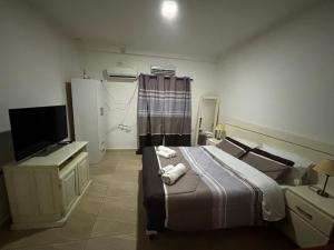 a bedroom with a bed and a flat screen tv at La Termal Centro in Presidencia Roque Sáenz Peña