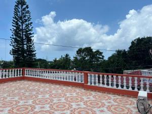 a balcony with a white railing and a tree at Terraza Marina in Bajos de Haina