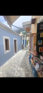 a hallway of a building with a basketball hoop at The Relic in Olympos