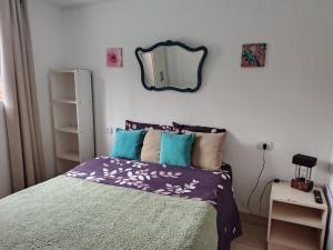 a bedroom with a bed and a mirror on the wall at Lo de Xime in Yerba Buena +13 photos