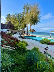 a resort with a swimming pool next to the ocean at AVO Boutique Hotel in Dikoni