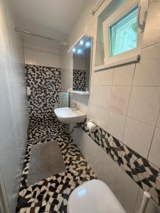a bathroom with a toilet and a sink at Hegylakó vendégház in Balatonkenese +9 photos