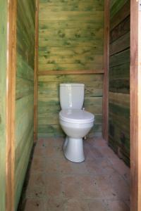 ein Badezimmer mit einer Toilette in einer Holzwand in der Unterkunft Camping OR in Bucureşci + 46 Fotos