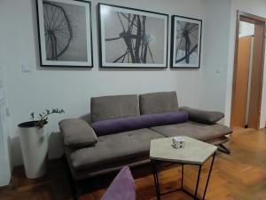 a living room with a couch and a table at Budva apartman Haustor in Budva