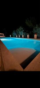 a blue swimming pool at night with plants at Casa Bianca in Vaiano