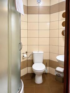 a bathroom with a toilet and a sink at Troll in Cisna +69 photos