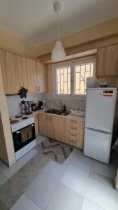 a kitchen with a white refrigerator and a sink at Venetia' s house in Kalamata