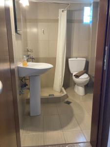 a bathroom with a sink and a toilet at Villa Eleon 1 in Nea Vrasna +32 photos