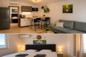 a small apartment with a bed and a kitchen at Graf-Apartments-Vir-Zadar in Vir