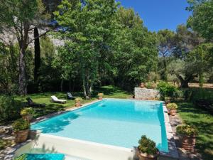 a swimming pool in a yard with potted plants at LS7-468 - Eicela in Saint-Antonin-sur-Bayons