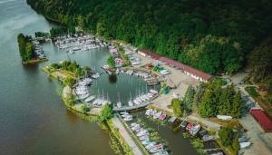 an aerial view of a marina with boats in the water at STUDIO LEŚNE z DUŻYM TARASEM nad Zalewem in Serock