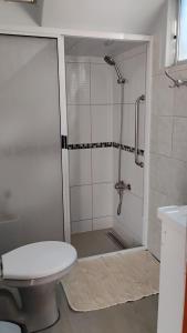 a bathroom with a shower with a toilet at Hostal Donde Rita in Vicuña